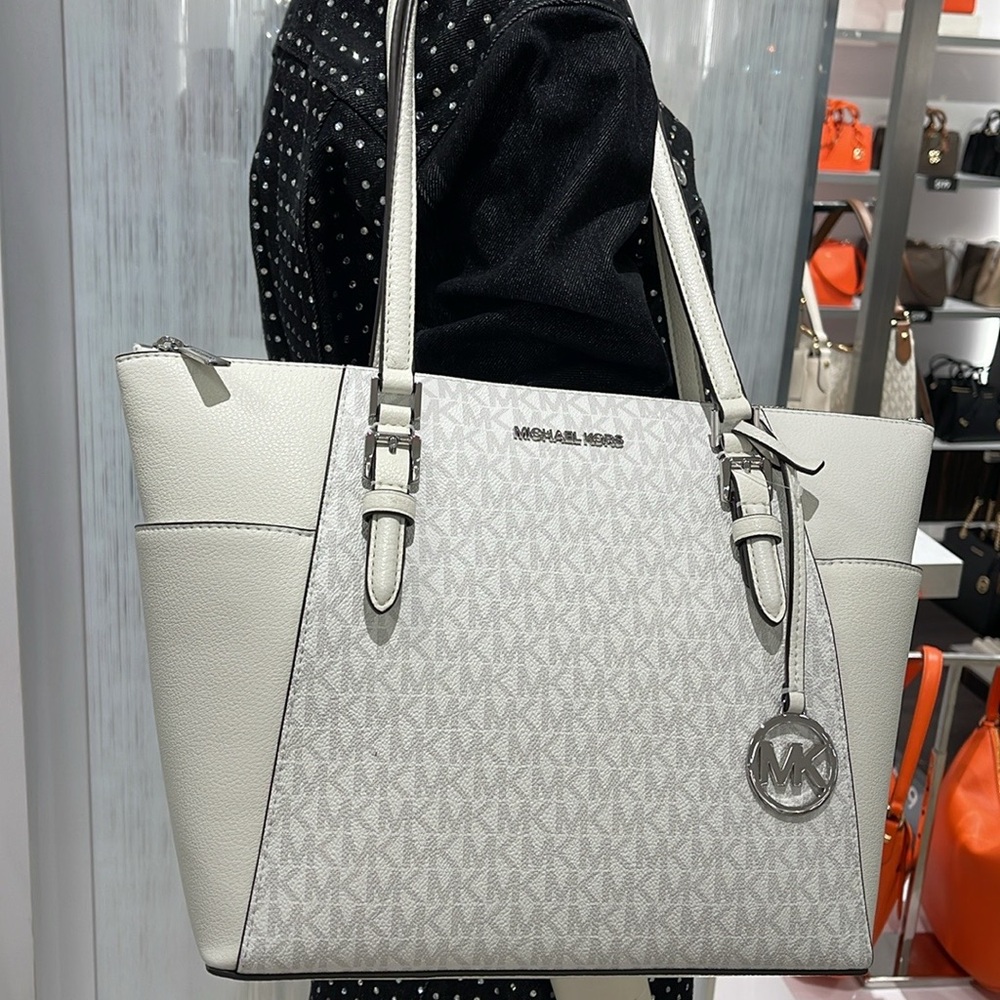 Michael Kors Charlotte Large Logo and Leather Top-Zip Tote Bag
Optic White 
NWT - Picture 14 of 16
